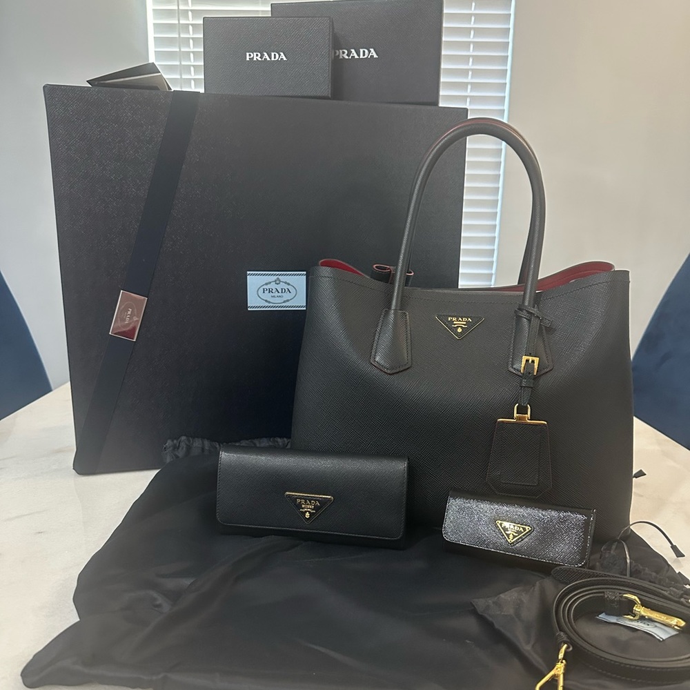 Prada Saffiano Double Bag, wallet and key holder
